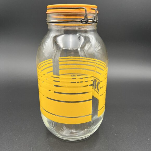 Large Vintage Retro 3L Glass Cookie Jar Yellow Striped France 1970s VG to EUC - Picture 7 of 16